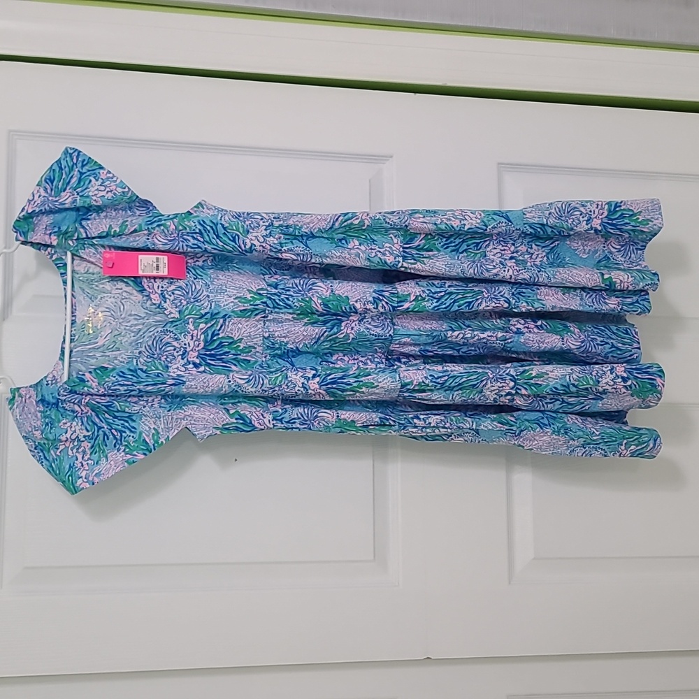 NWT Lilly Pulitzer Kawai Flutter Sleeve Las Olas Aqua Strong Current Sea  Sz M